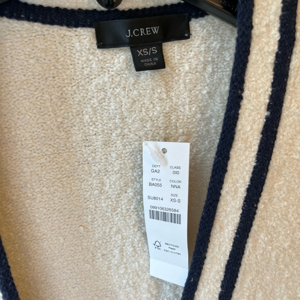 J. Crew Cream Open-Front Cardigan with Black Trim - Picture 4 of 5